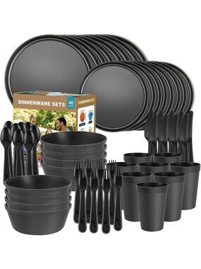 40-Piece Unbreakable Plastic Dinnerware Set for 8, Dishwasher & Microwave Safe
